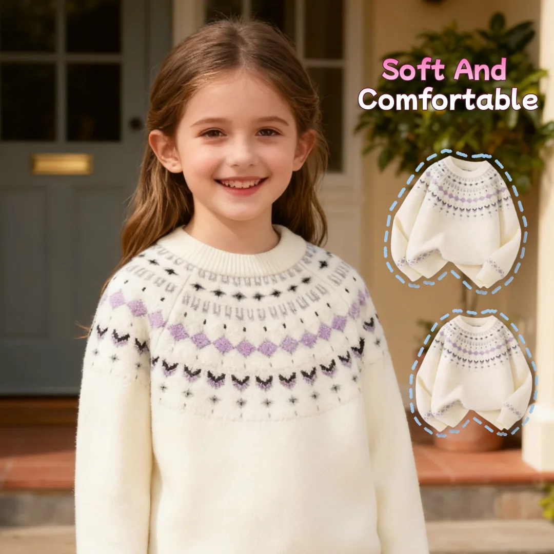 الأطفال الحلو نمط سترة الخريف الشتاء جولة الرقبة تريكو الفتيات يطبع البلوز سترة الجلد ودية المواد تريكو