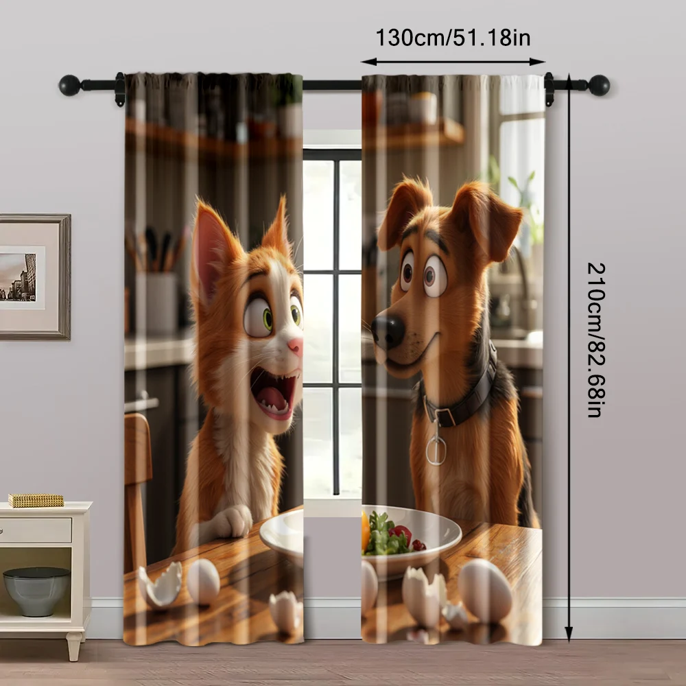2pcs, Contemporary Curtains 2D print Surprised Dog & Cat with Eggs Machine Washable Polyester (without rod) Home Decor Use for 5