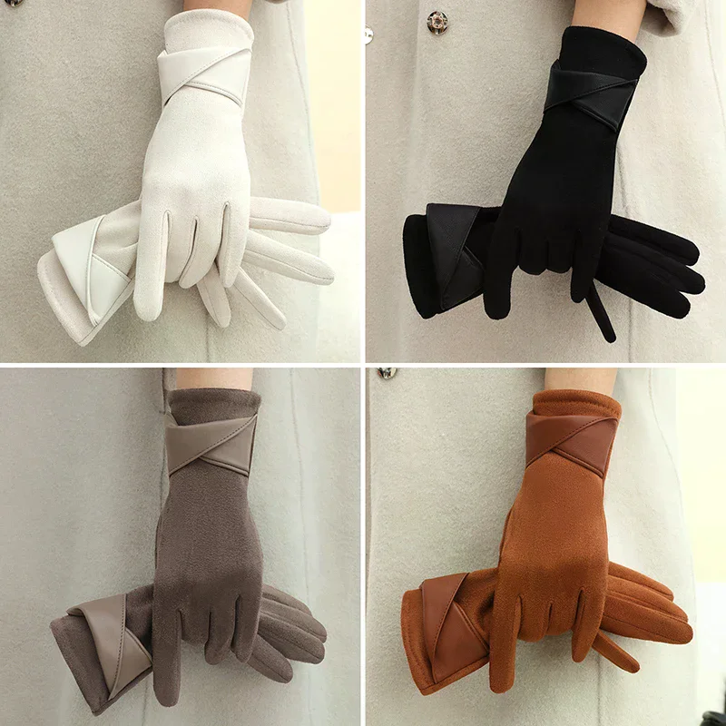 1 Pair Suede Gloves For Women Winter Velvet Gloves Elegant Touch Screen Gloves Riding Driving Keep Warm Outdoor Christmas Gift - 4