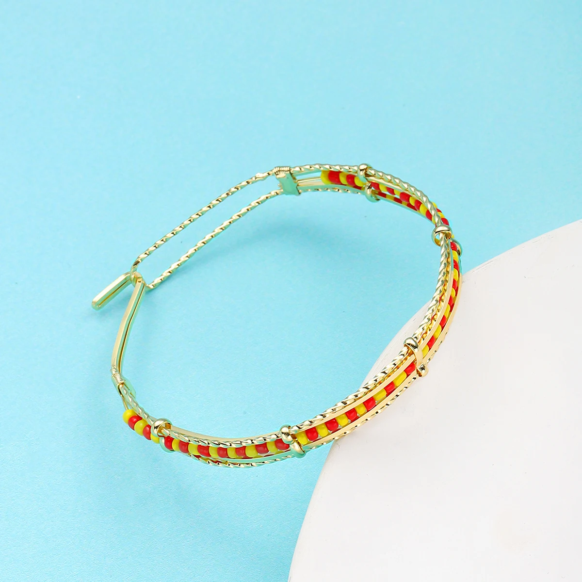 G&D Ourla Bohemia Oshun Beads Bangle for Women Gift Gold Plated Babalawo Green and Yellow Beads Bangle Orula Bracelet 3