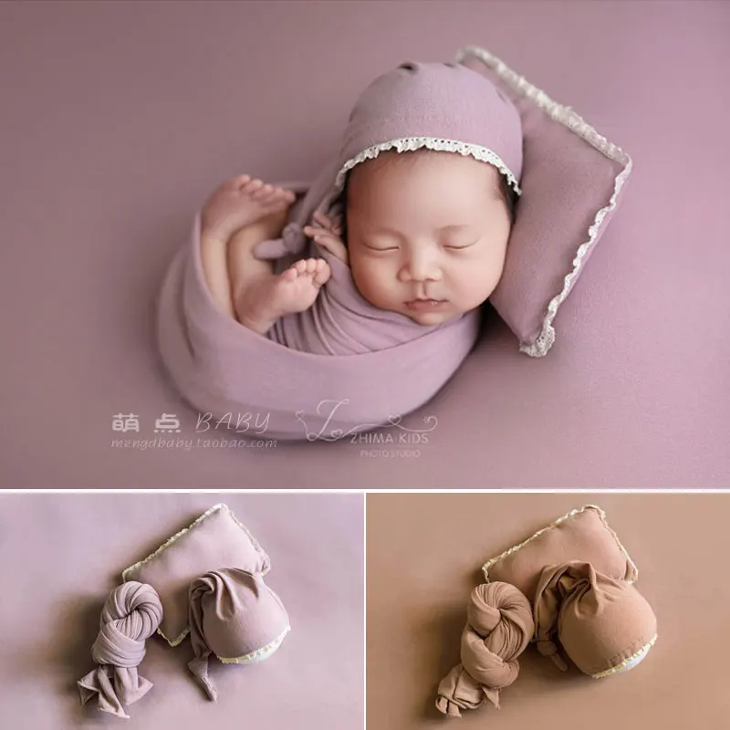 

Baby Four Piece Set Wrapped in Cloth Theme Photography Props Newborn Art Baby Photography Solid Color Blanket Wrapping