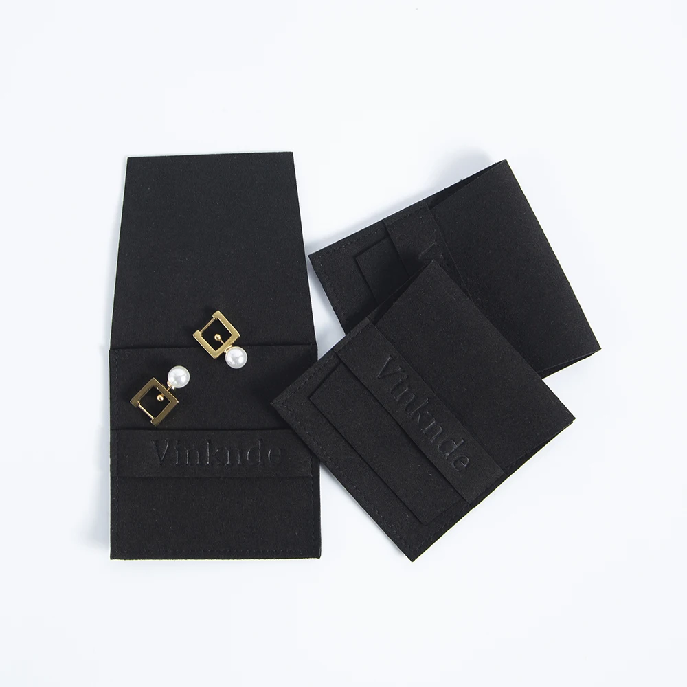 100pcs Black Microfiber Gift Mini Bags Custom Logo Print Jewelry  Earrings Ring Organizer Pouch Wedding Favor Candy Cosmetic Bag