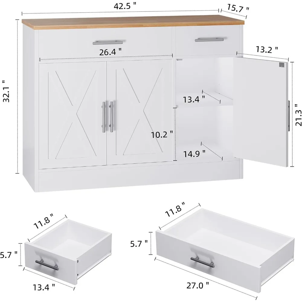 modern farmhouse sideboard buffet cabinet with storage with 3 doors,42" barn doors buffet cabinet with storage, wood coffee bar