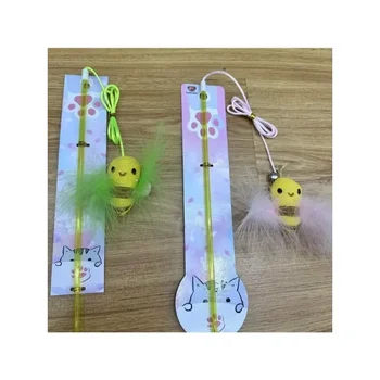 Random Color Cat Teaser Wand Funny Fake Feather Little Bee Design Kitten Teasing Stick Cat Wand Interactive Pet Toy 5