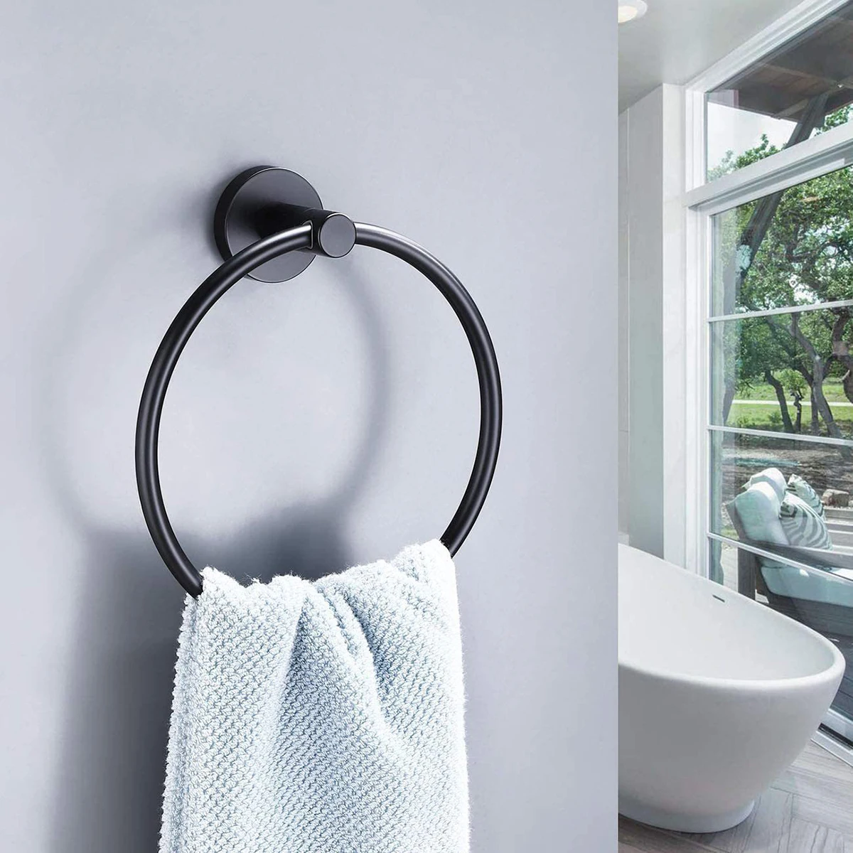 Bathroom Towel Ring Hardware Accessories Storage Holder 304 Stainless Steel Matte Black Hand Towel Holder Round Hanger