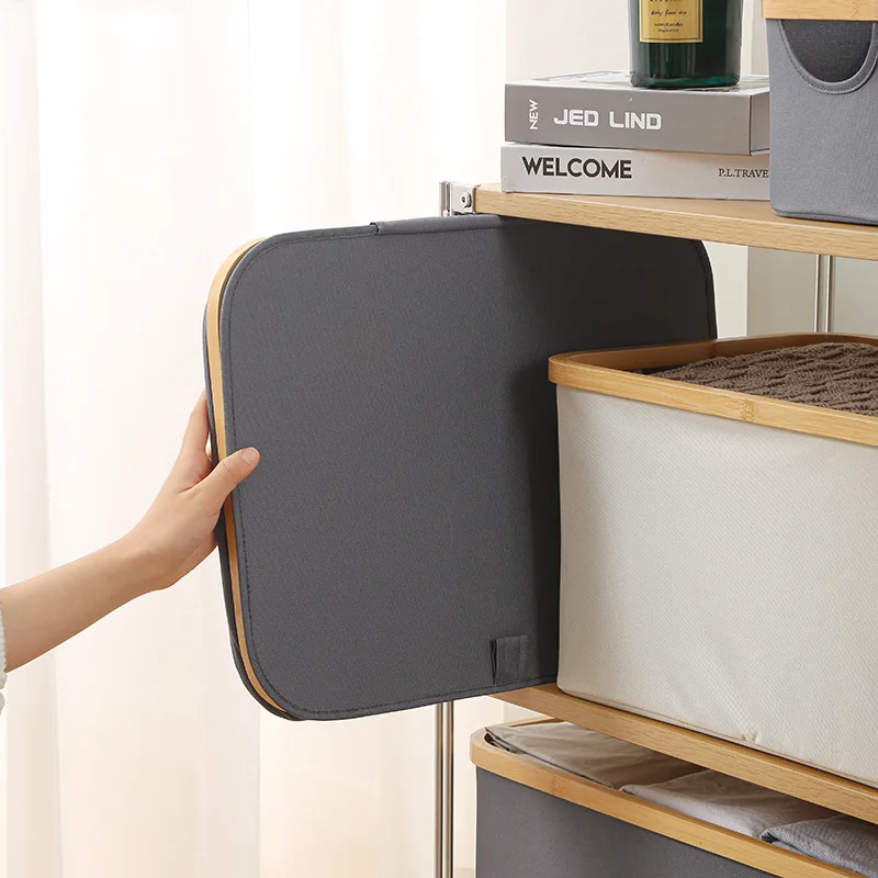 Oxford Fabric Foldable Laundry Basket Bamboo Design Clothes Hamper Collapsible Storage Organizer Durable Home & Travel Use