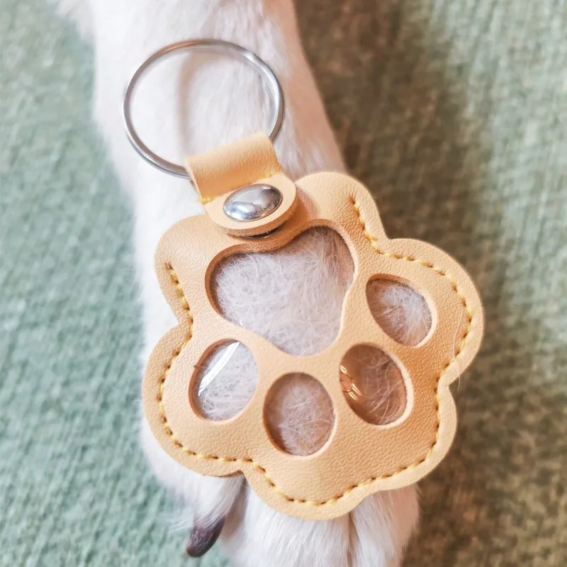 Genuine Leather Pet Memorial Keychain | Dog Cat Hair Storage Pendant, Unique Paw Charm for Pet Fur Keepsake Creativity
