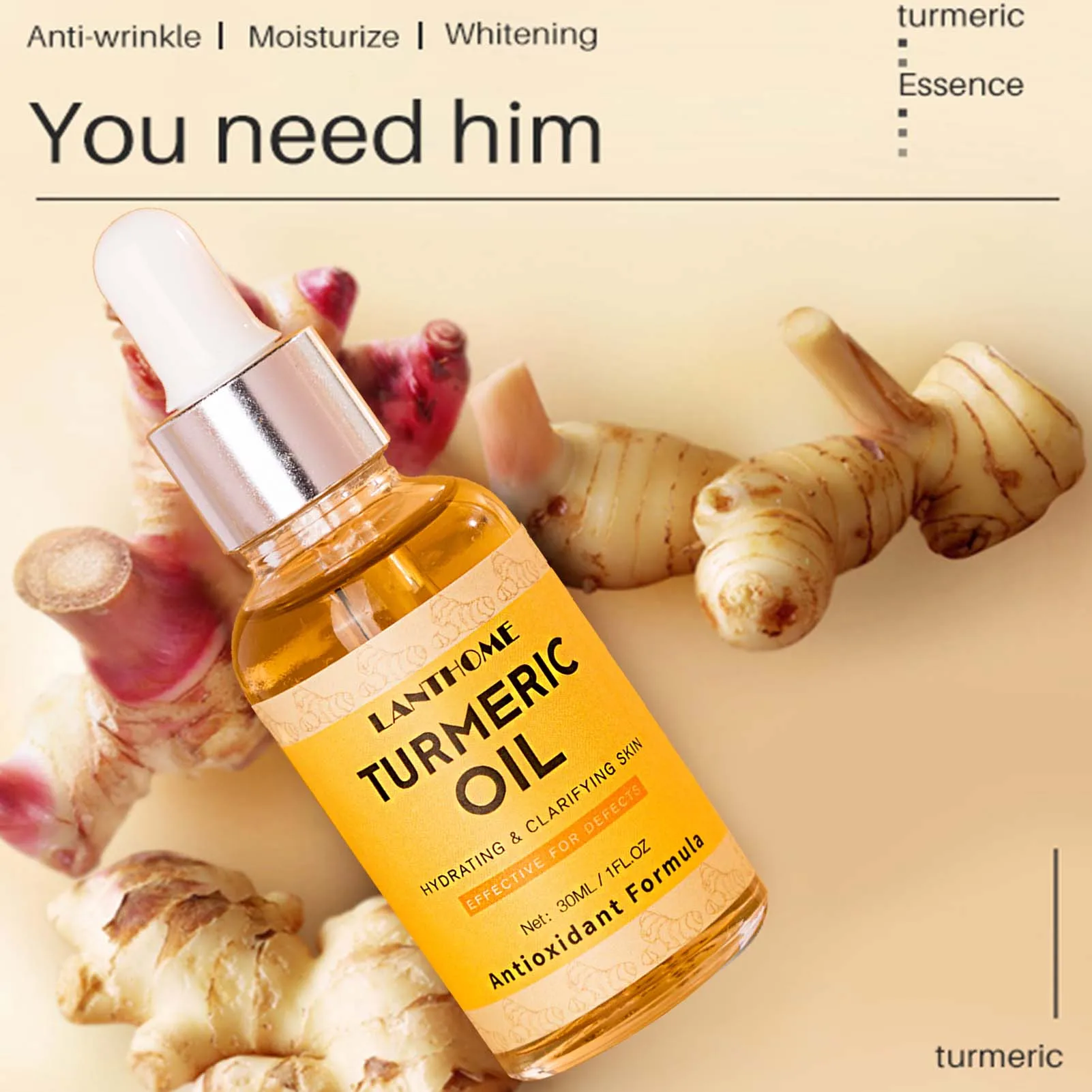 Huile Sérum Au Curcuma - Antioxydant, Antibactérien, Hydrate Et Blanchit En 7 Jours