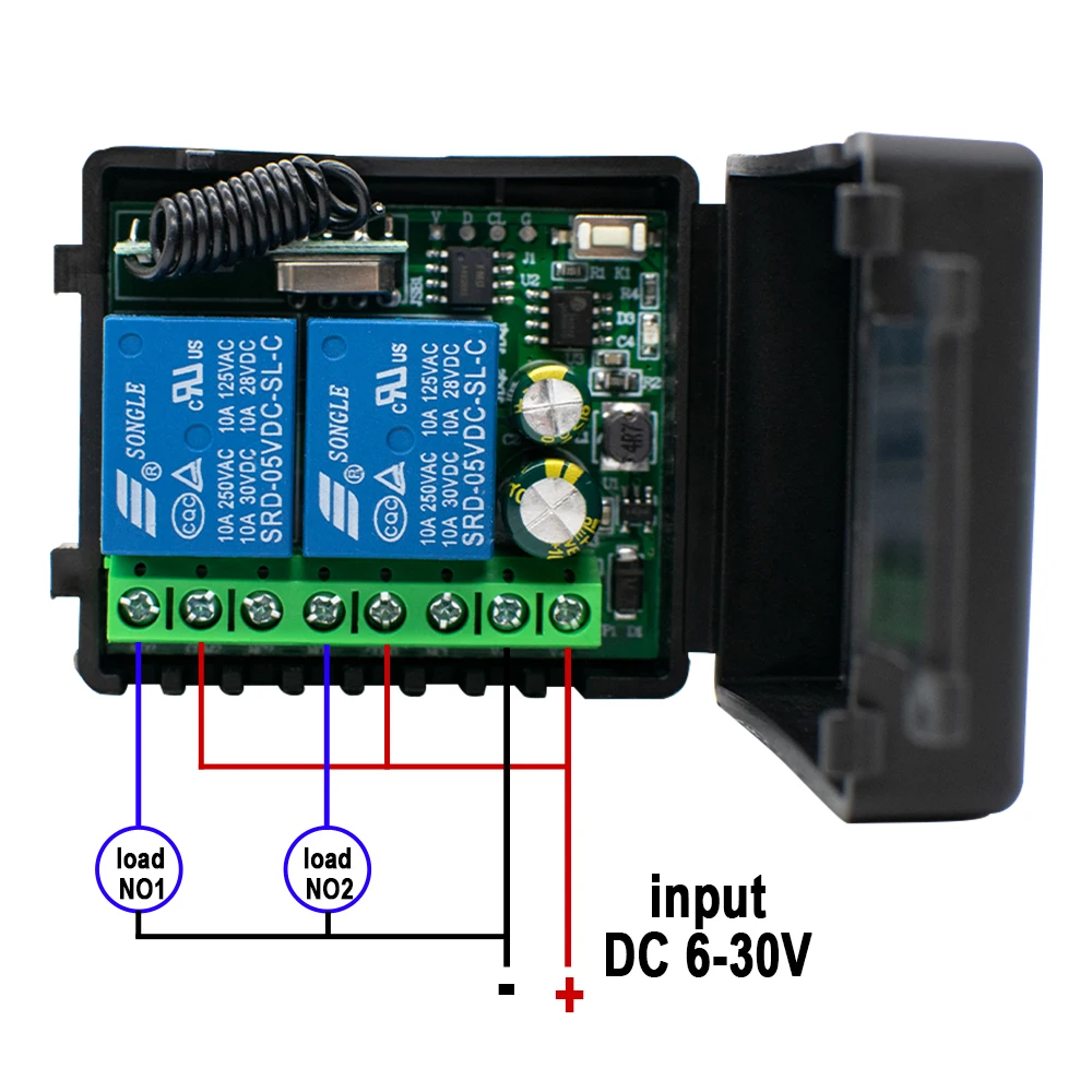 433MHz rf Remote Control DC 12V 24V 220V 2CH Relay Receiver for universal Garage Door Light LED Fanner Motor Signal transmission 3