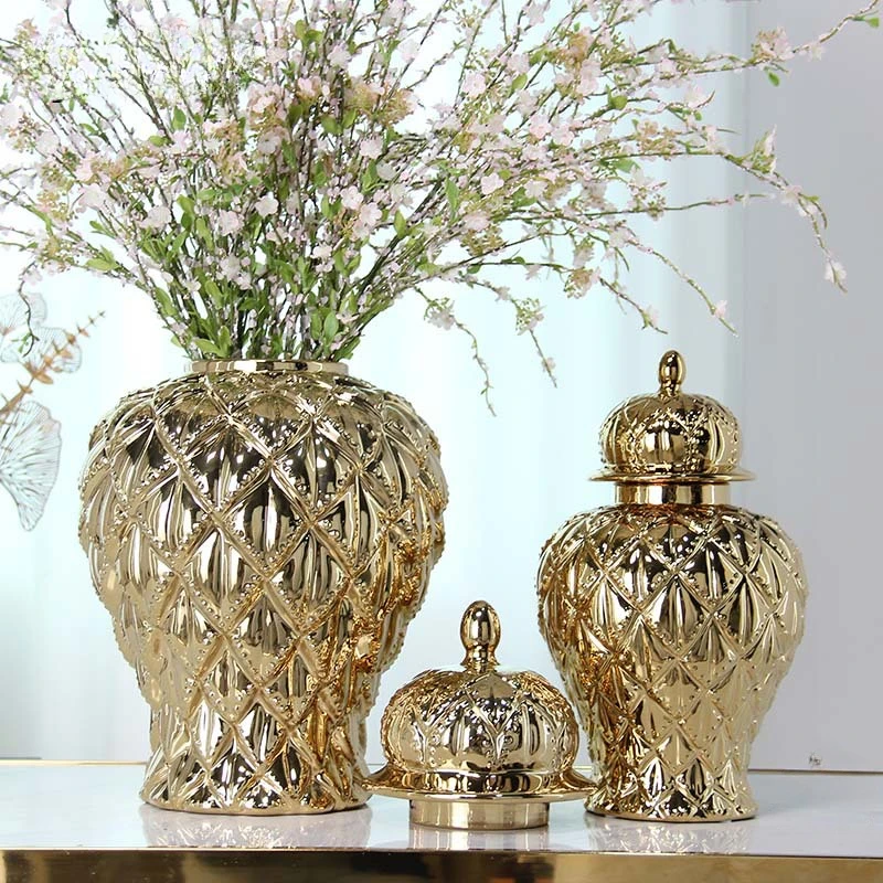Ceramic Checkmate Jar Gingerbread Jar Gold Storage Tank Flower Vase Porcelain Craftwork Home Decoration Accessories 3