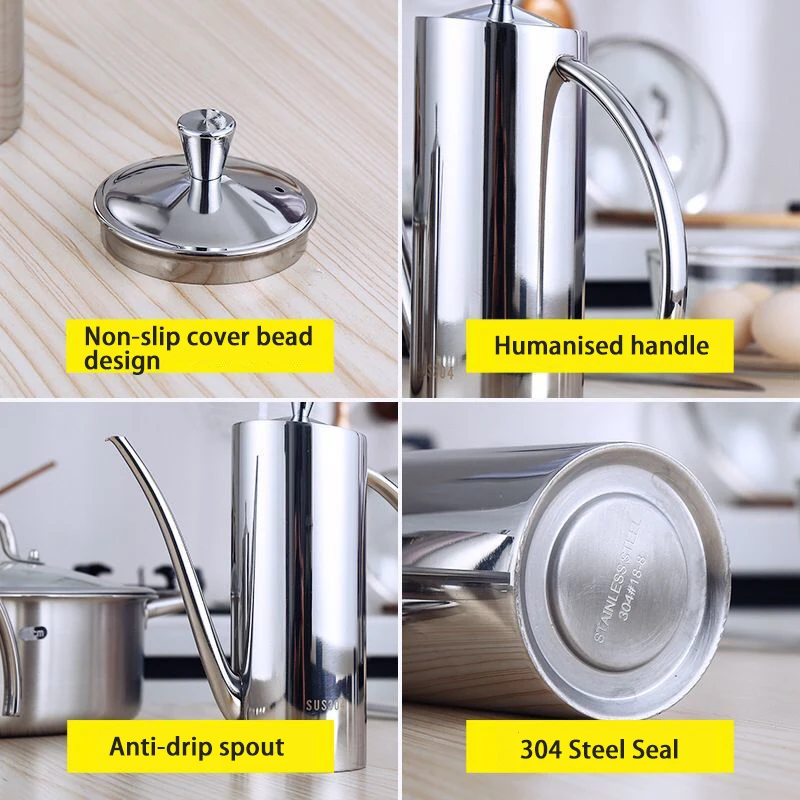 Stainless Steel Oil Jug Sauce Vinegar Drip-proof Dust Box Organizer Kitchen Tools Coffee Pot stainless steel oil pot
