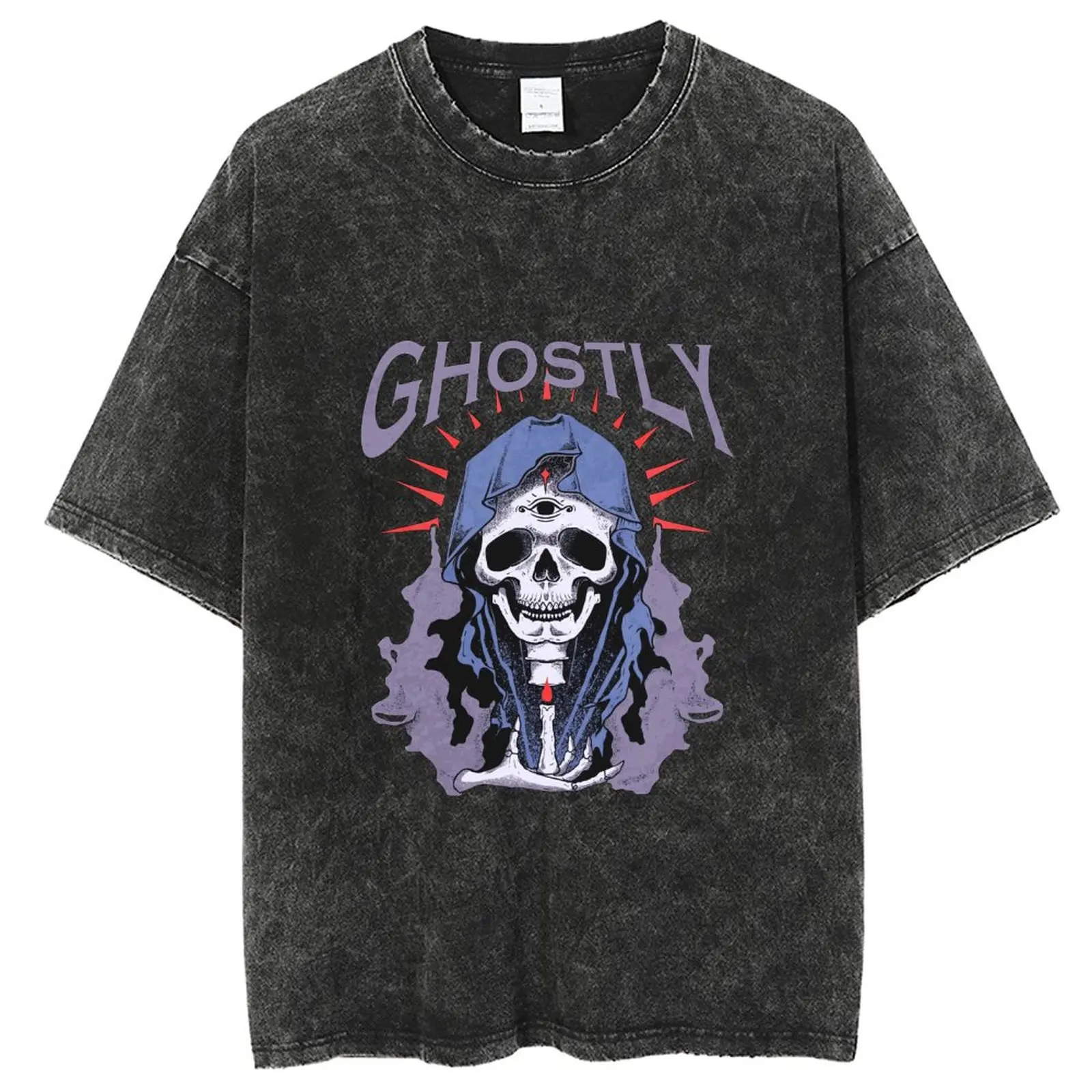 

Anime T-shirt Vintage Washe Skull Man Theme T Shirts Streetwear Manga Short Sleeve Casual Y2K Tops Tees Men Cotton
