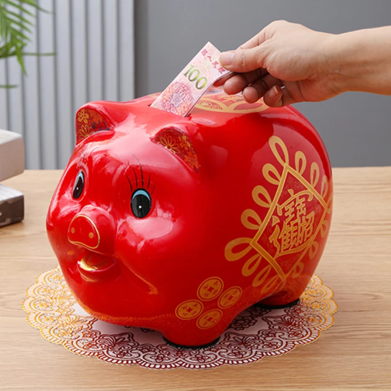 

Red Ceramic Coin Money Box Adult Kids Hidden Storage Creative Large Pig Piggy Bank for Papper Money Living Room hucha Home Decor