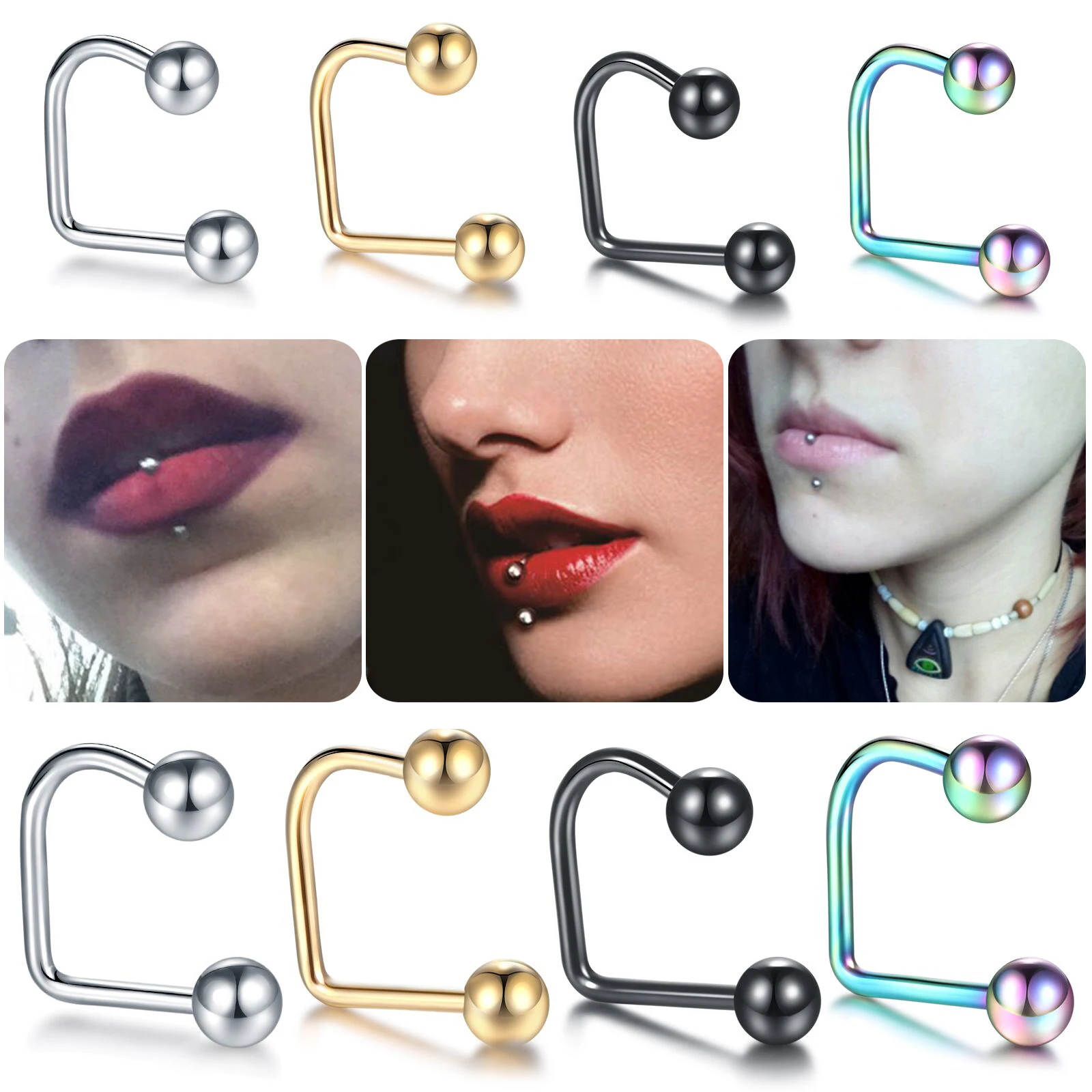 1Pc Steel 16G Ball Top Lippy Loop Labret Monore Piercing Per Labbra Punk Ear Tragus Helix Stud Earring Piercing Per Setto Gioielli Sexy