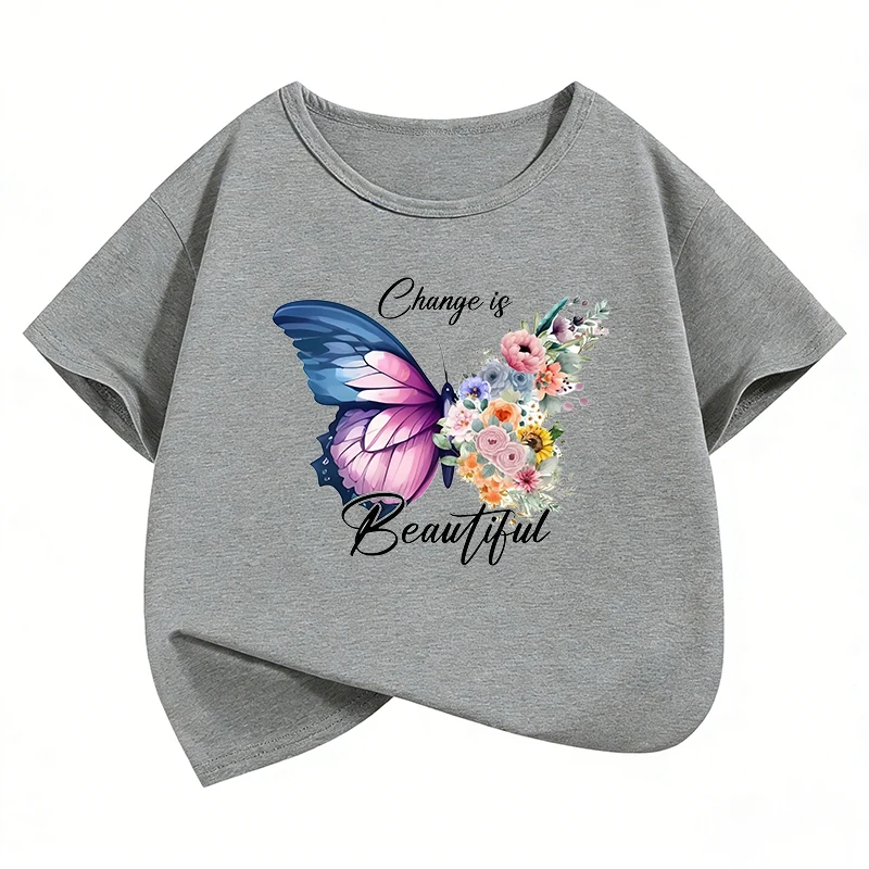 변화는 아름답다 버터풀 티셔츠 패션 티셔츠 소녀 여름 옷 반팔 탑 티셔츠 귀여운 아동복