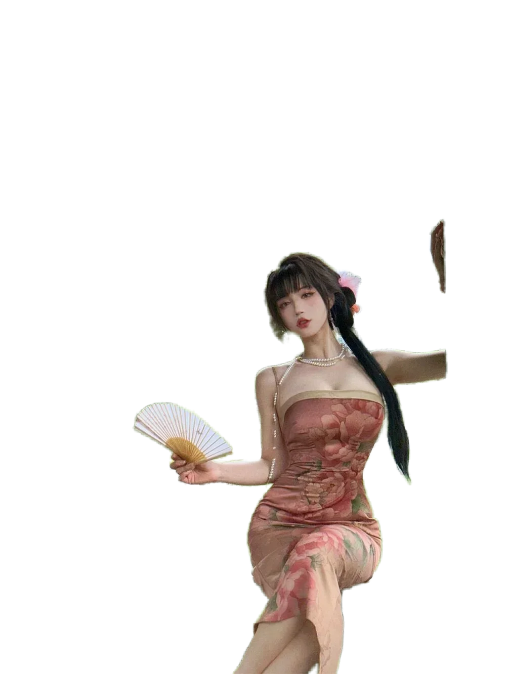 

New Chinese retro temperament printing halter dress female summer new national style Slim thin wrap arm midlength skirt 2024