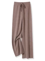 100% Merino Wool Pants Women Autumn Winter Casual Wide Leg Trousers Middle Seam Style Knitted Cashmere Soft Lace-up Trendy Pants - Image 5