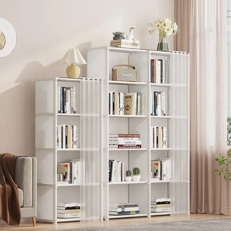 Bookshelves Dust-proof Storage Rack with Curtains Storage Cabinet Multi-layer Assembly Closet Organizer