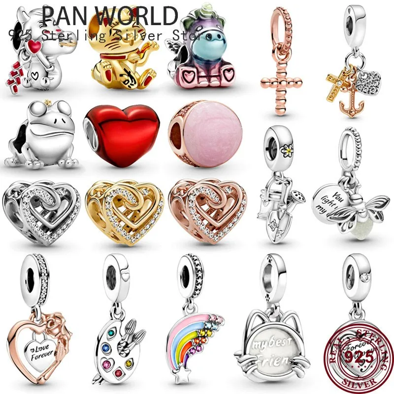 New Hot 925 Sterling Silver Colorful Rainbow Pet Fortune Cat Unicorn Pendant Suitable For Original pan Women's Bracelet