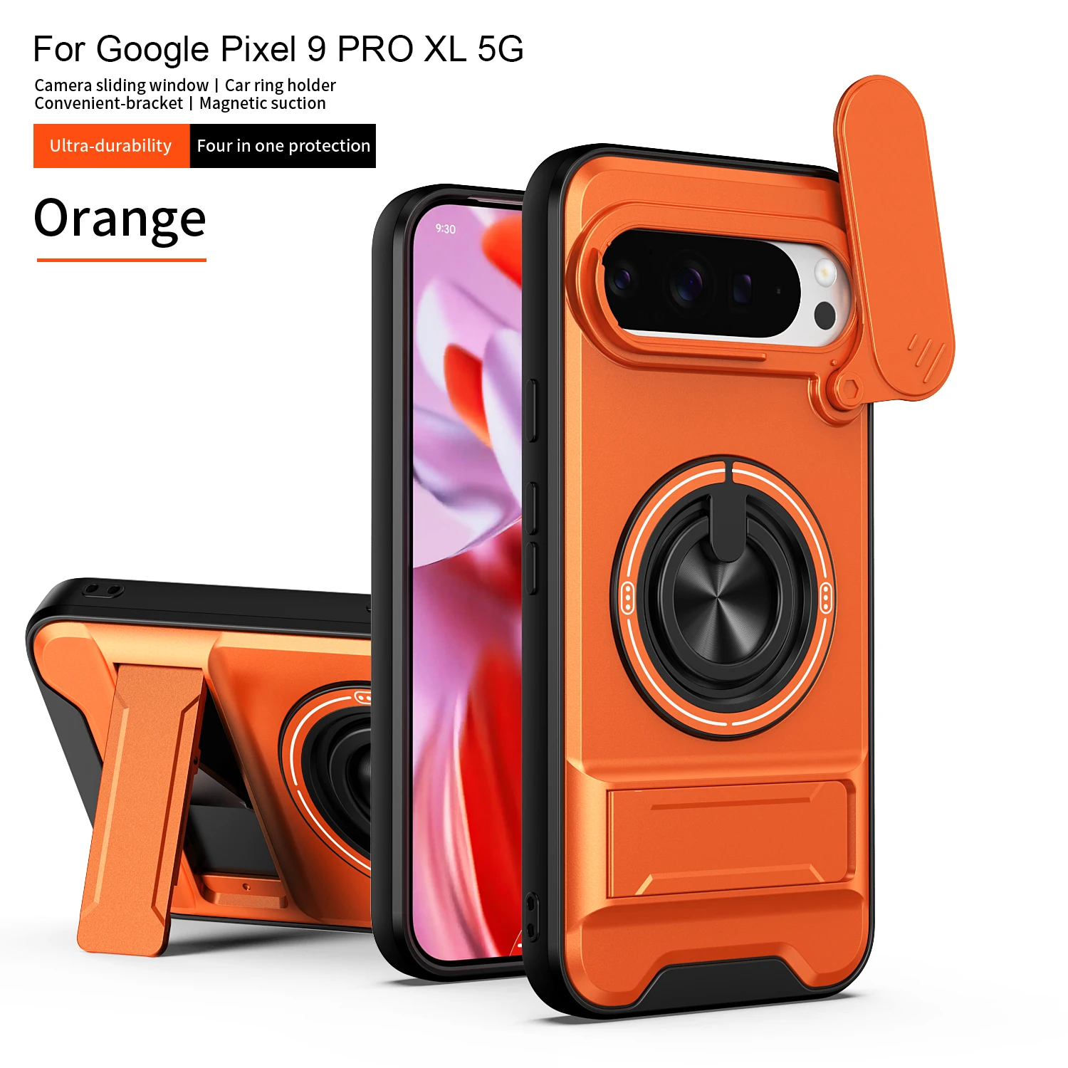 Magnetic Stand Shockproof Armor Phone Case with Slide Camera Protector