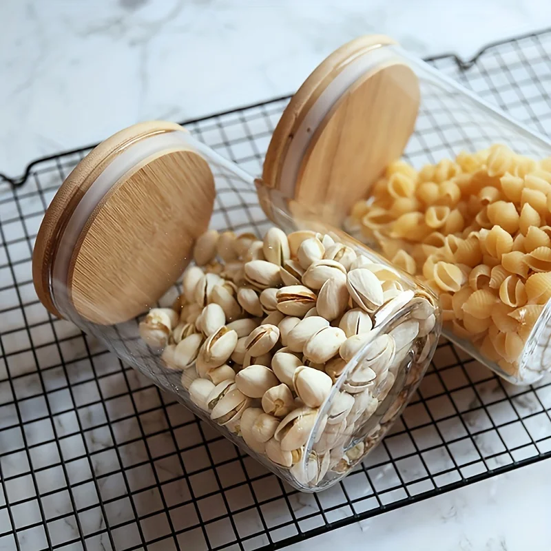 Frascos de vidro de 18 onças com tampas herméticas, frascos de doces, recipientes de armazenamento de alimentos com tampas de bambu, para chá, café, especiarias, doces, biscoitos 4