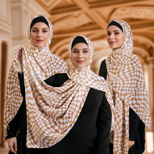 Écharpe Hijab en Mousseline de Soie Imprimée pour Femme, Turban Islamique, Niqab, Bandeau de Sauna, Châle Musulman