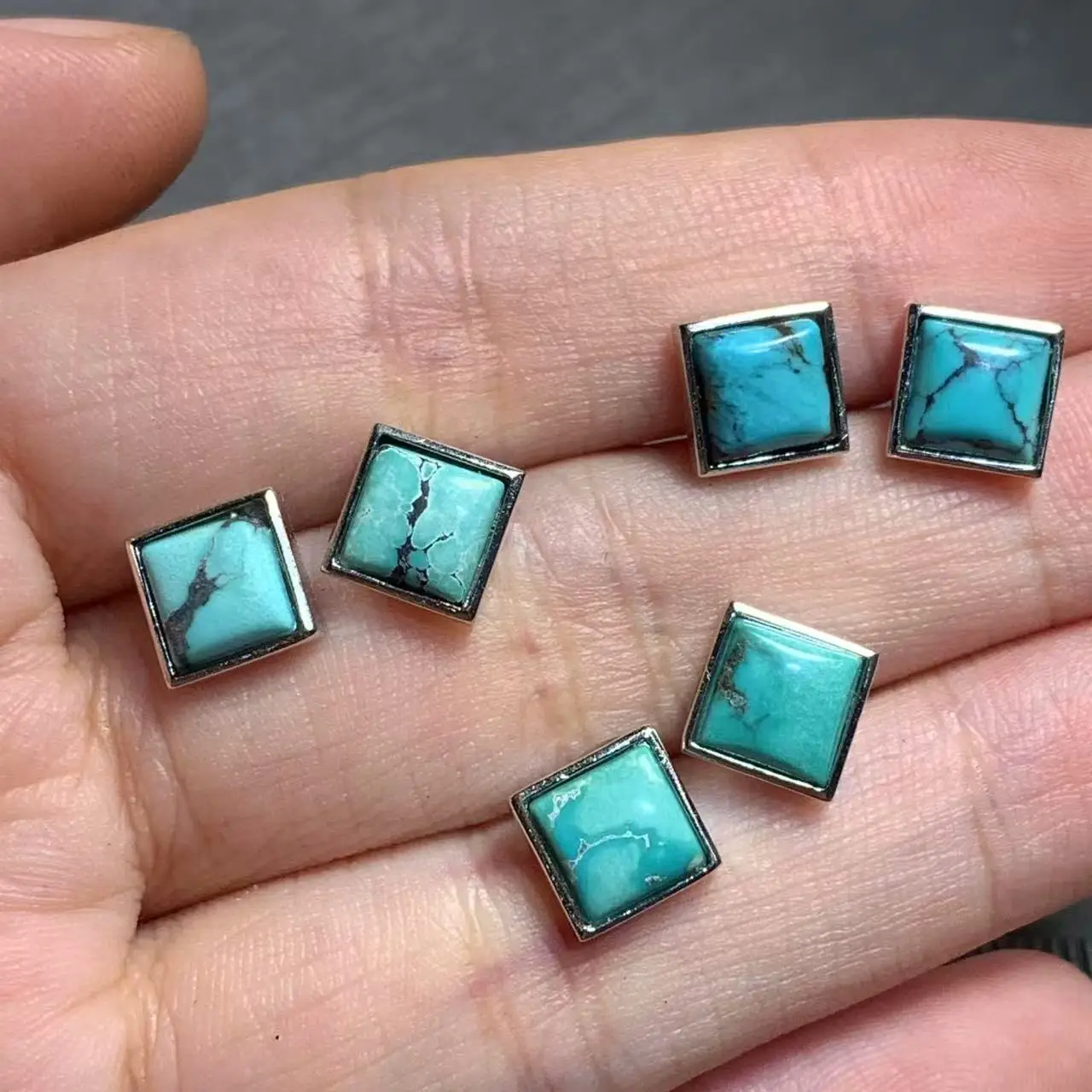 Natural Turquoise Stud Earrings For Women COPPER Vintage Femme Gift Prevent Allergy Fine Jewelry