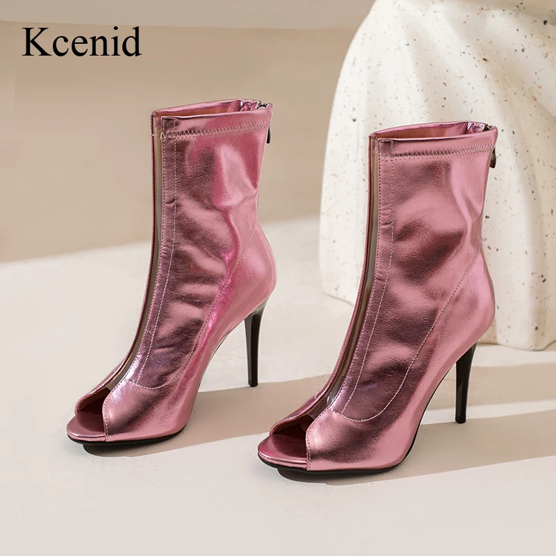 

Kcenid Sexy Women Stiletto High Heels Summer Peep Toe Design Fashion Ankle Boots For Women Plus Size Patent Leather Dance Shoes