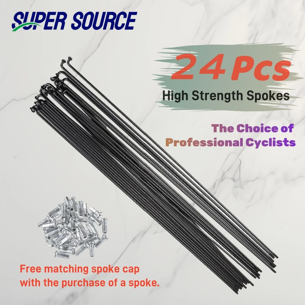 Outdoor High Strength Spokes for Mountain Road Bike 14G Steel Spokes With Nipples Bicycle Replacement Parts 24Pcs
