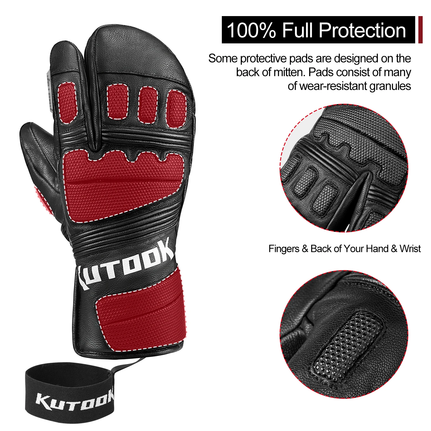 KUTOOK Winter Snowboard Ski Gloves Goat Skin Thermal Skiing Snow Gloves Snowmobile Mitten Outdoor Gloves Waterproof  Accessories 2