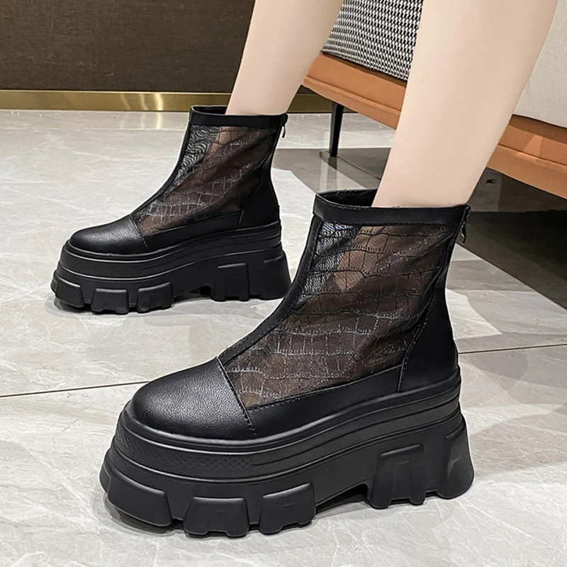 Rimocy Chunky Platform Ankle Boots for Women Summer 2022 Thick Bottom Wedge Shoes Woman Breathable Mesh Gothic Botas De Mujer |