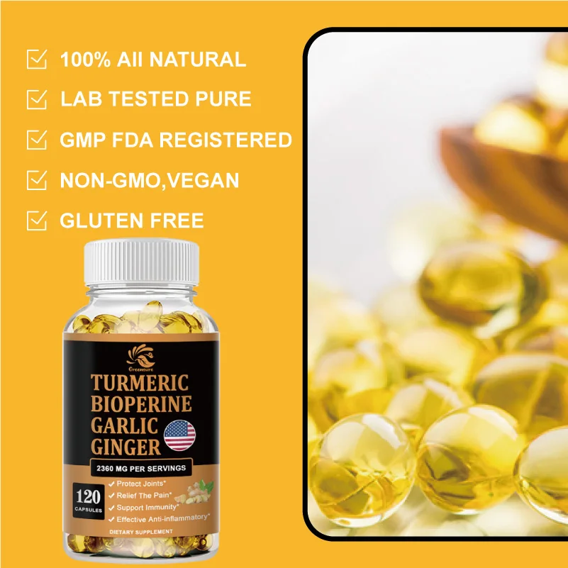 Curcumin, Ginger Root, Garlic Pills, Black Pepper Supplements - for Joint, Digestion & Immune Support