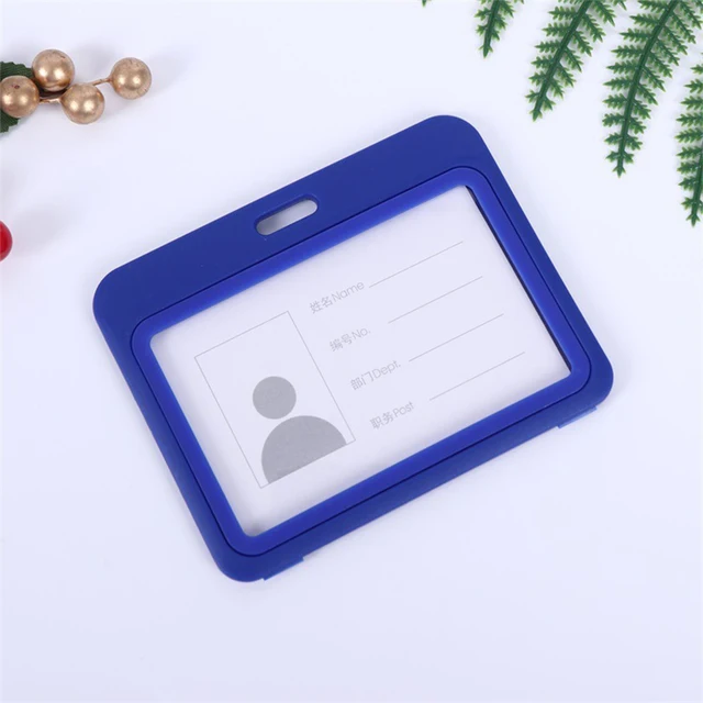 Cheap Transparent Credential Badge Holder Lanyard for Business Meeting Visiting Hang Pass Tag ID Card Candy Color Protector Case H-Blue