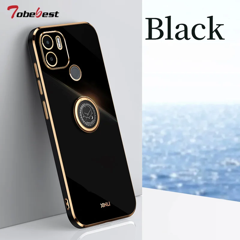 Doigt Anneau Placage Support de Téléphone Cas pour Xiaomi Redmi A1 Plus Coque Cadre Carré Stand Doux Silicone Couverture Arrière_voghion.com