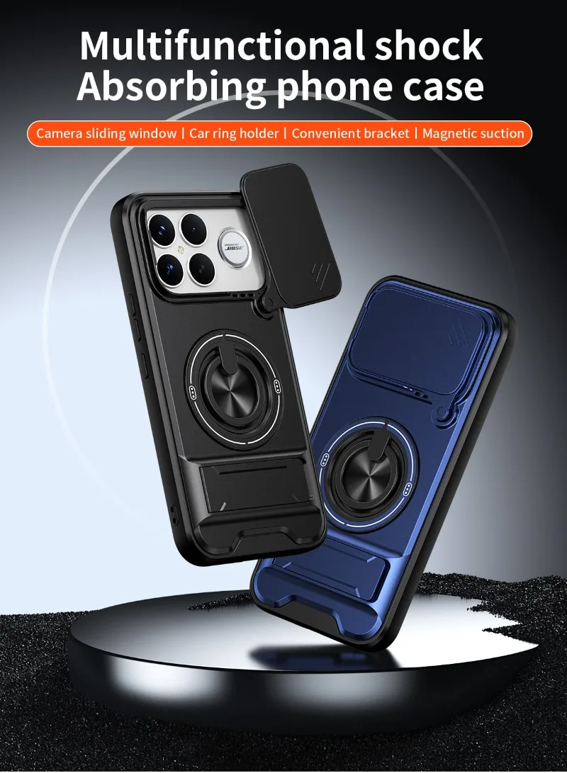 Shockproof Armor Protective Case with Magnetic Ring Holder and Magsafe Compatibility