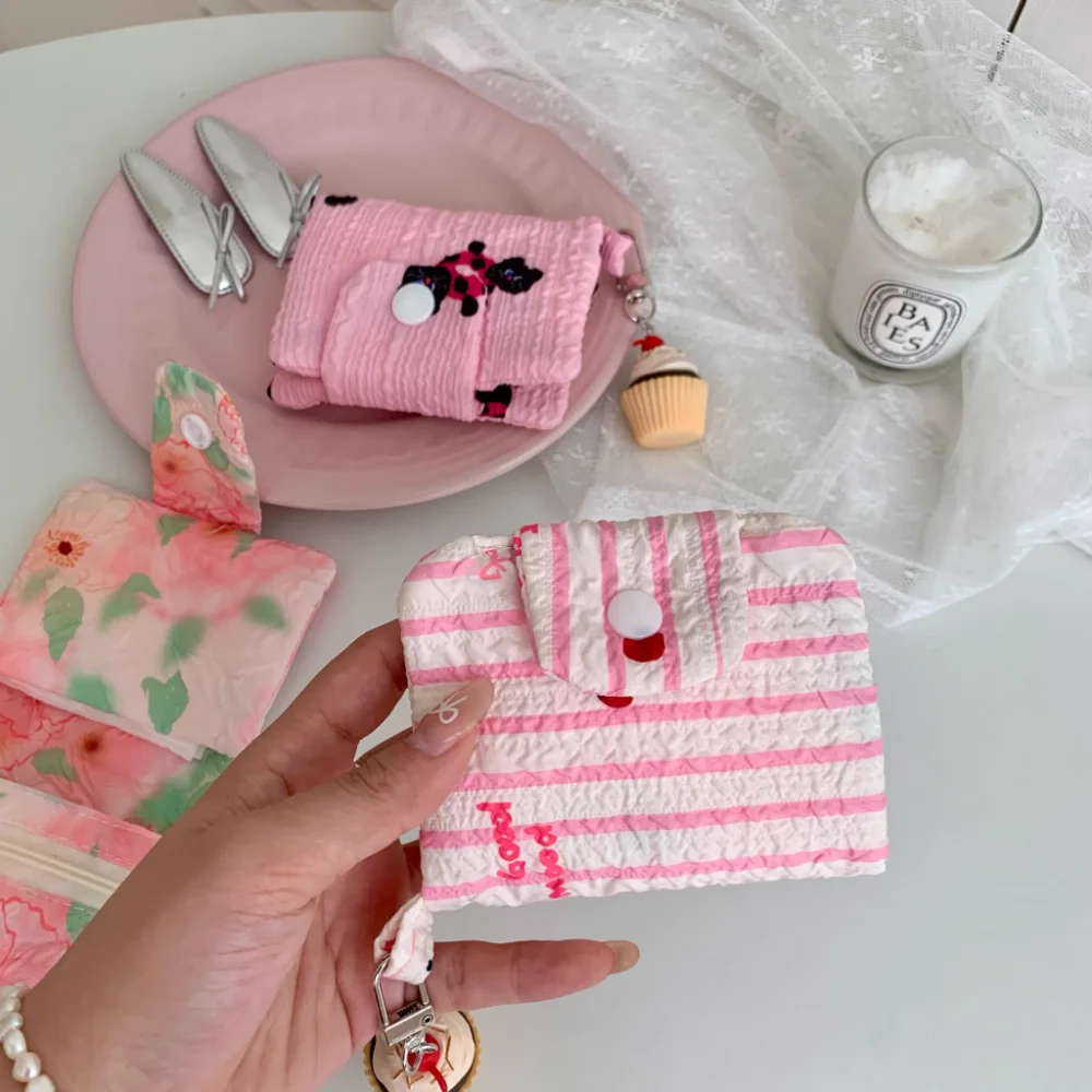 New Student Coin Purse Floral Cute Cartoon Animal Print Korean Fashion Wallet Card Holder for Girls Portable Small Wallet Bag