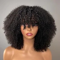 Perruques Afro crépues bouclées avec frange 200% densité brésilienne Remy cheveux humains pleine Machine faite perruques courtes Afro bouclés perruques pour les femmes 1