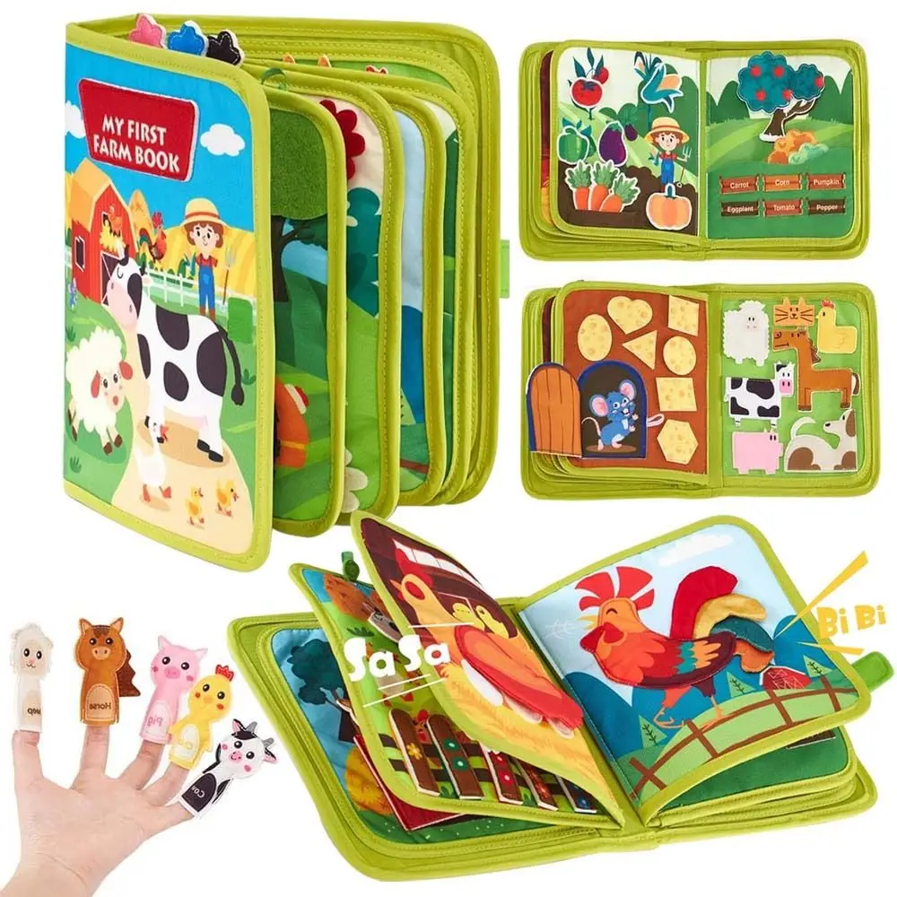Educational Learning Farm Animal Story Montessori Felt Life Skills Matching Busy Cloth Quiet Book_voghion.com