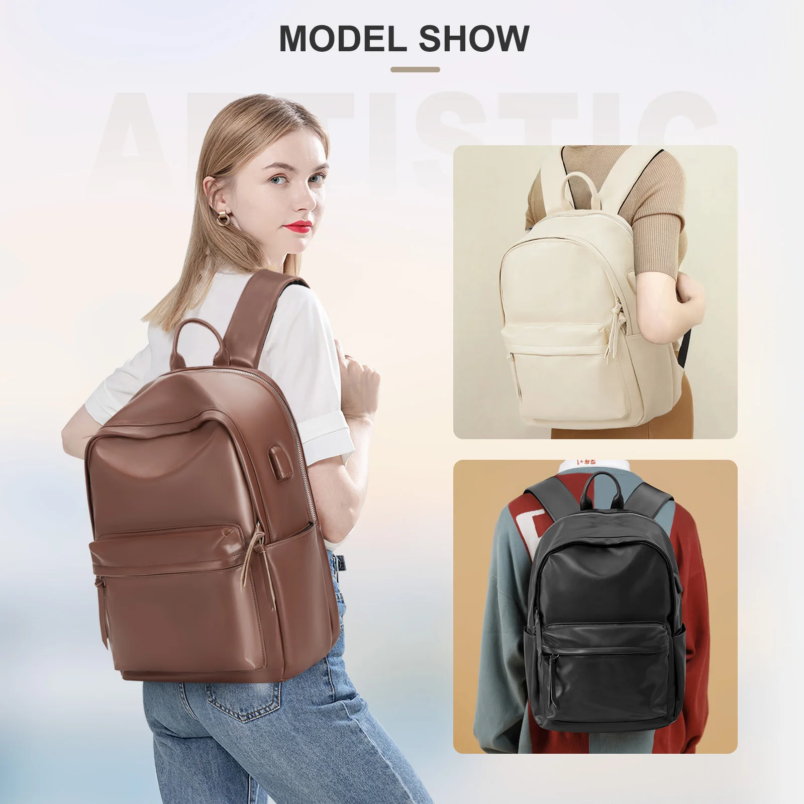 Leather Women's Backpack, Business Laptop bag, Durable Simple Lightweight Backpack for Women's Commuting, College Girl  Backpack