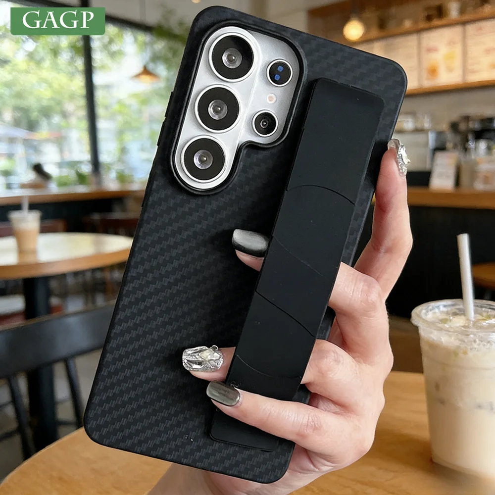 Carbon Fiber Pattern Silicone Wrist Strap Shockproof Phone Case - Hard Back Cover