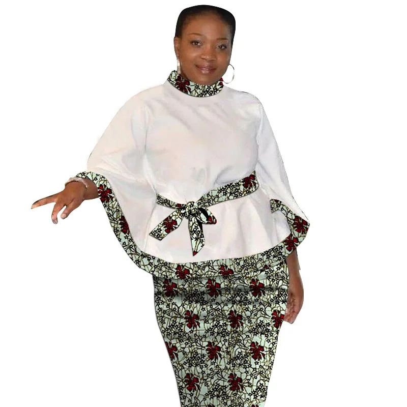 African Suits Women Loose White Patchwork Tops With Short Skirts Nigerian Print Lady's Ankara Outfits Wedding Party Wear