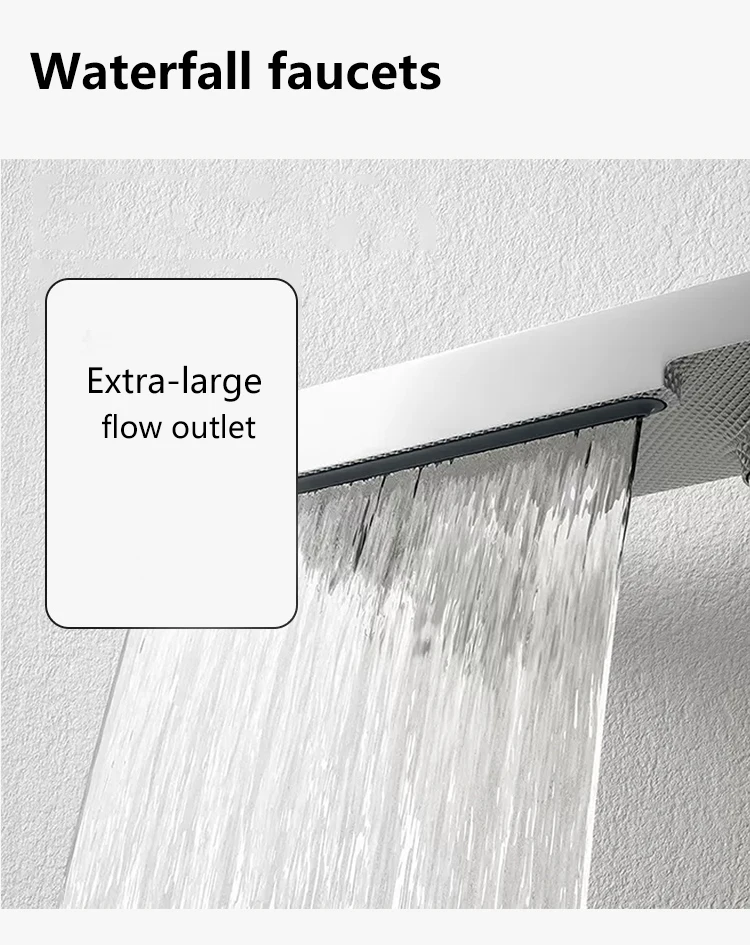 Description Picture 3 of item5PCS Square waterfall bathtub faucet set split cold & hot water Diverter Valve Mixer For Bath Shower and Basin Five Hole