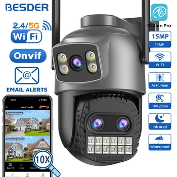 BESDER 15MP Wifi Camera Outdoor Dual Screen 10X Digital Zoom CCTV Video Surveillance Cam PTZ 8MP Security IP Camera O-Kam Pro 1
