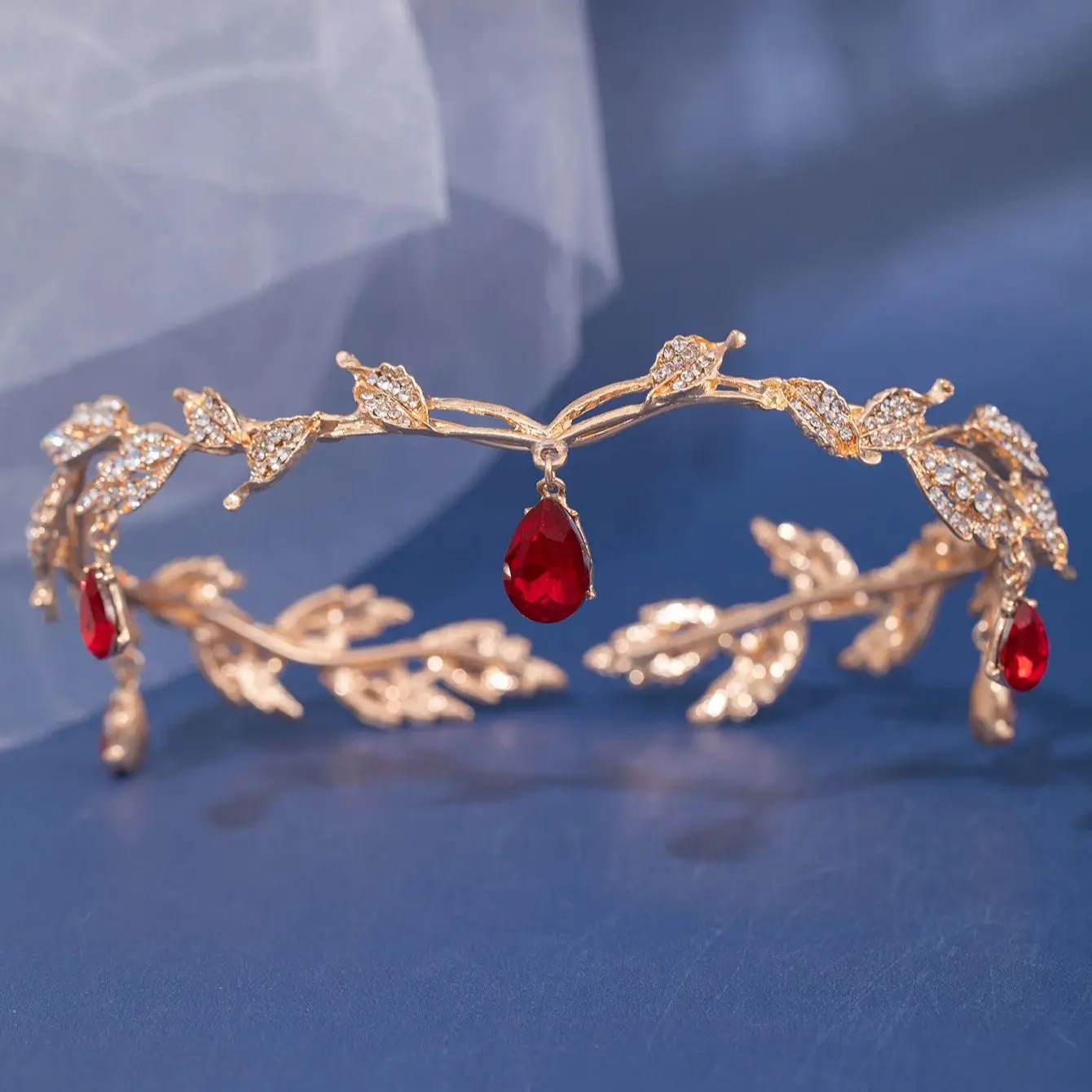 Hair Accessories Bridal Hair Accessories Crown Headband Vintage Crown Leaves Waterdrop Pendent Tiara Wedding Hairband Rhinestone Party Princess Elf Hairdress Jewelry