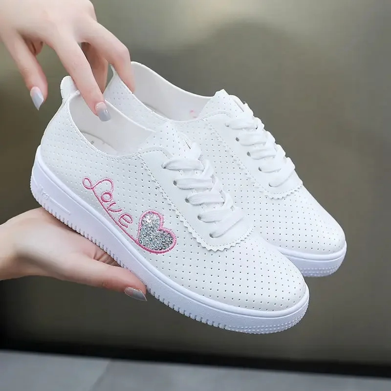 Hollow-Out Leather Sneakers Summer Fashion Women's Vulcanize Shoes Breathable Running Sports-Shoes Women Outdoor Flat Sneakers