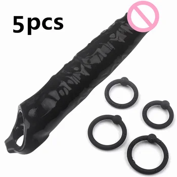 Big Penis Sleeve Extender Reusable Cock Ring Silicone Dick Extension Enlargement Condom Adult Sex Toys For Men Delay Ejaculation 1