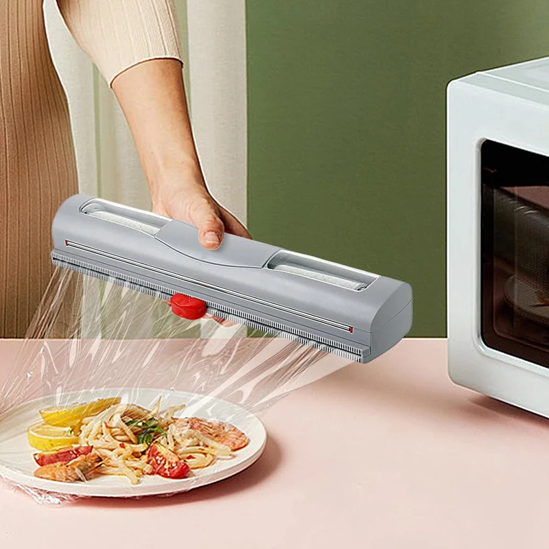 

Magnetic Refillable Plastic Wrap Dispenser With Cutter Cling Film Cutter Film Wrap Dispenser Storage Box Kitchen Accessories
