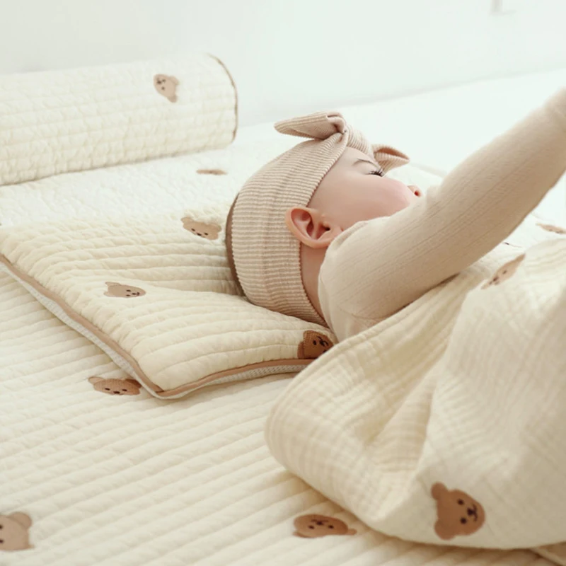 Korean Ins Style Baby Embroidered Bear Pillow Breathable Sweat-absorbent Cotton Pillow Baby Cute Pillow 4