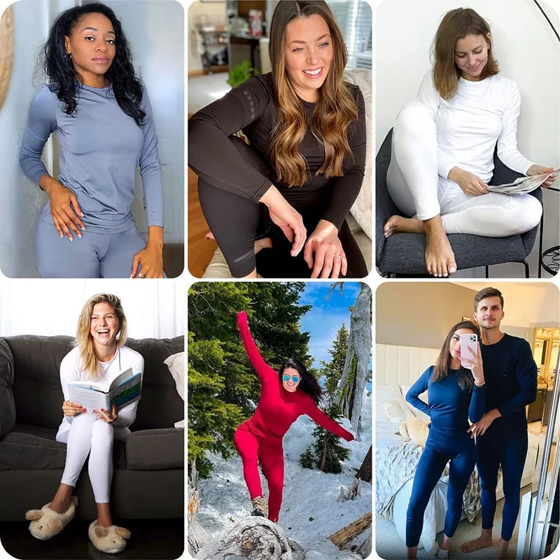 Thermal underwear set women winter under layer clothes lace V neck warm fleece pajamas sets 2 pieces long john top legging thermal underwear sets