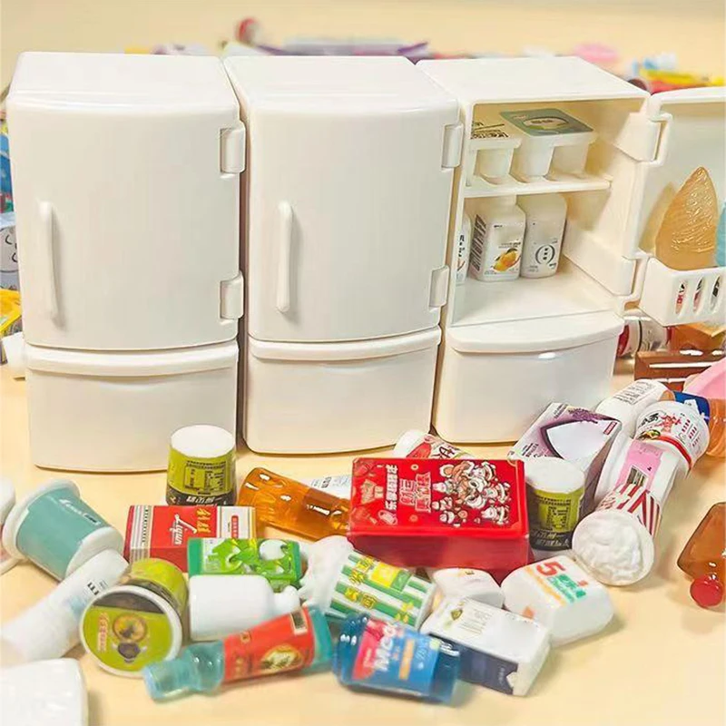 1:12 Mini Dollhouse White Refrigerator With Food Set Kitchen Toys Miniature Furniture Fridge Decorations For Kids Gift 5